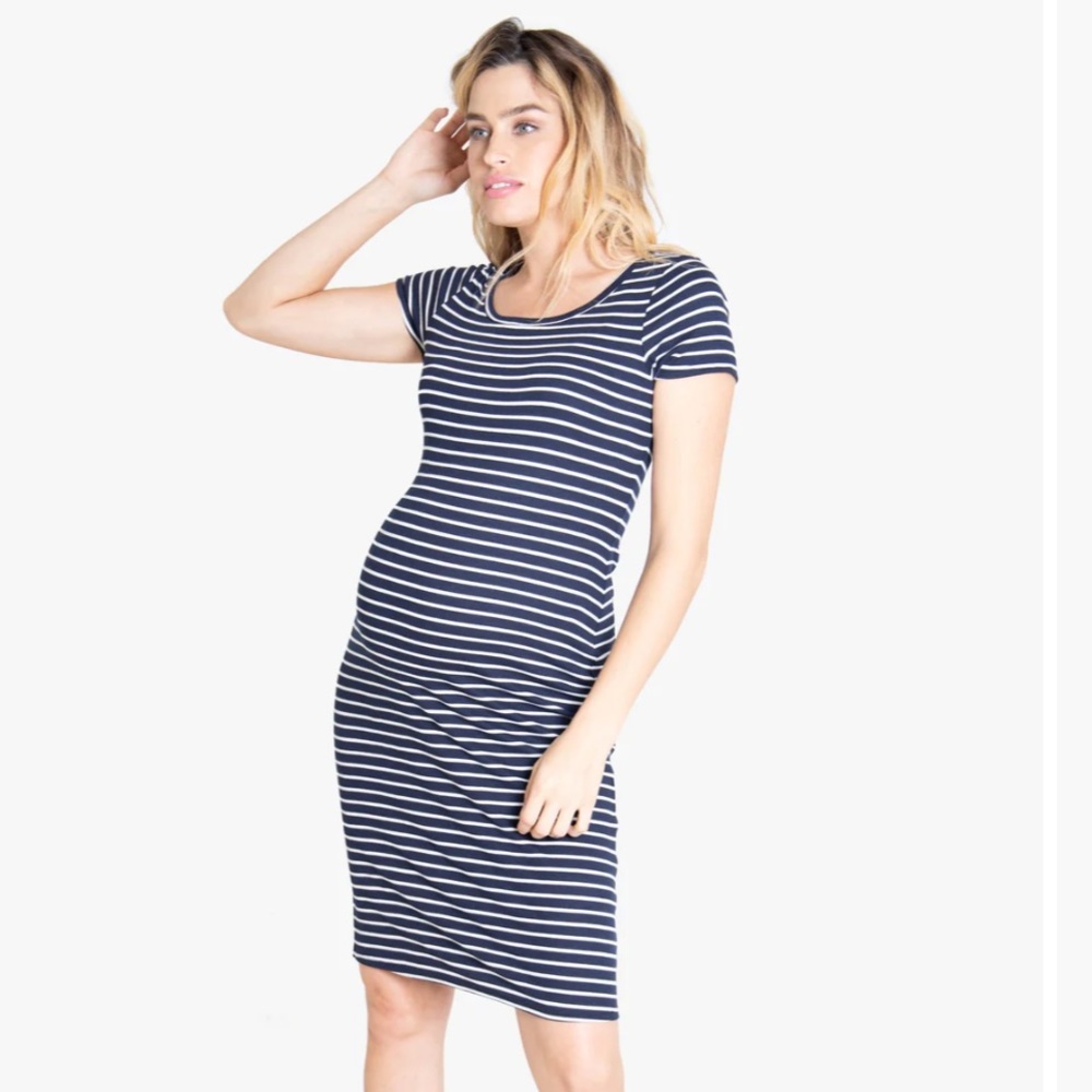 Ingrid & Isabel Blue White Stripe Maternity Shirt Dress - Medium NWOT
